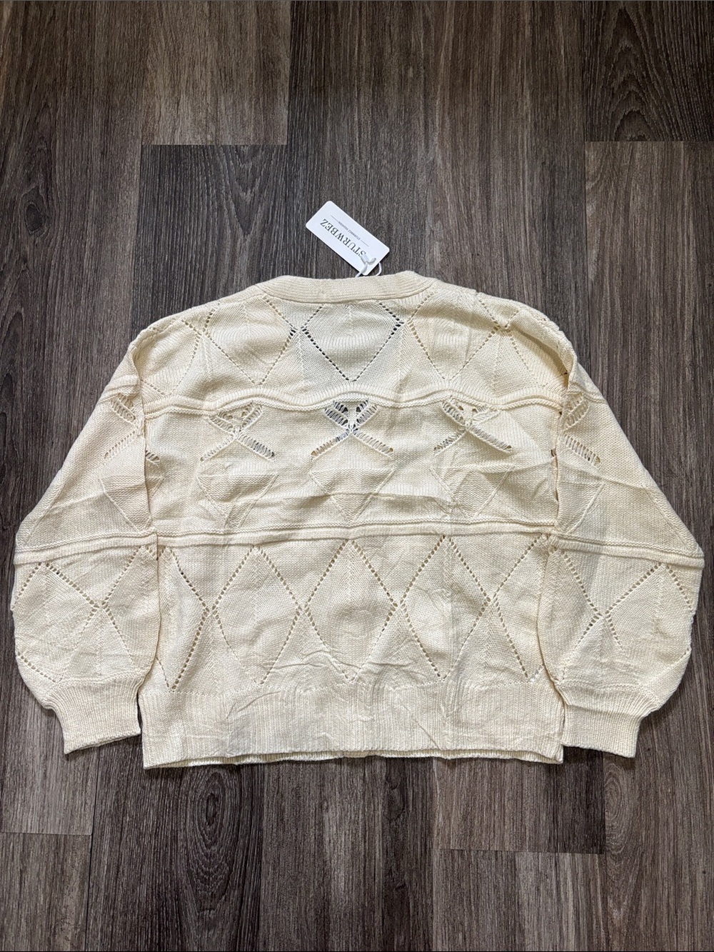 Cream Openwork Button-Front Cardigan - Picture 4 of 4